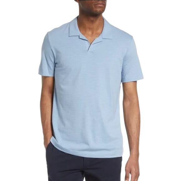 Theory NEW Willem Flame Subtle Striped Short Sleeve Slub Jersey Polo Blue Medium - Picture 1 of 9